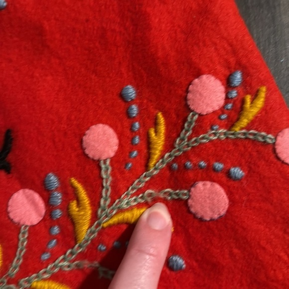 Vintage Hungarian Embroidered Jumper Dress Button Shoulder Felted Wool - Picture 6 of 8